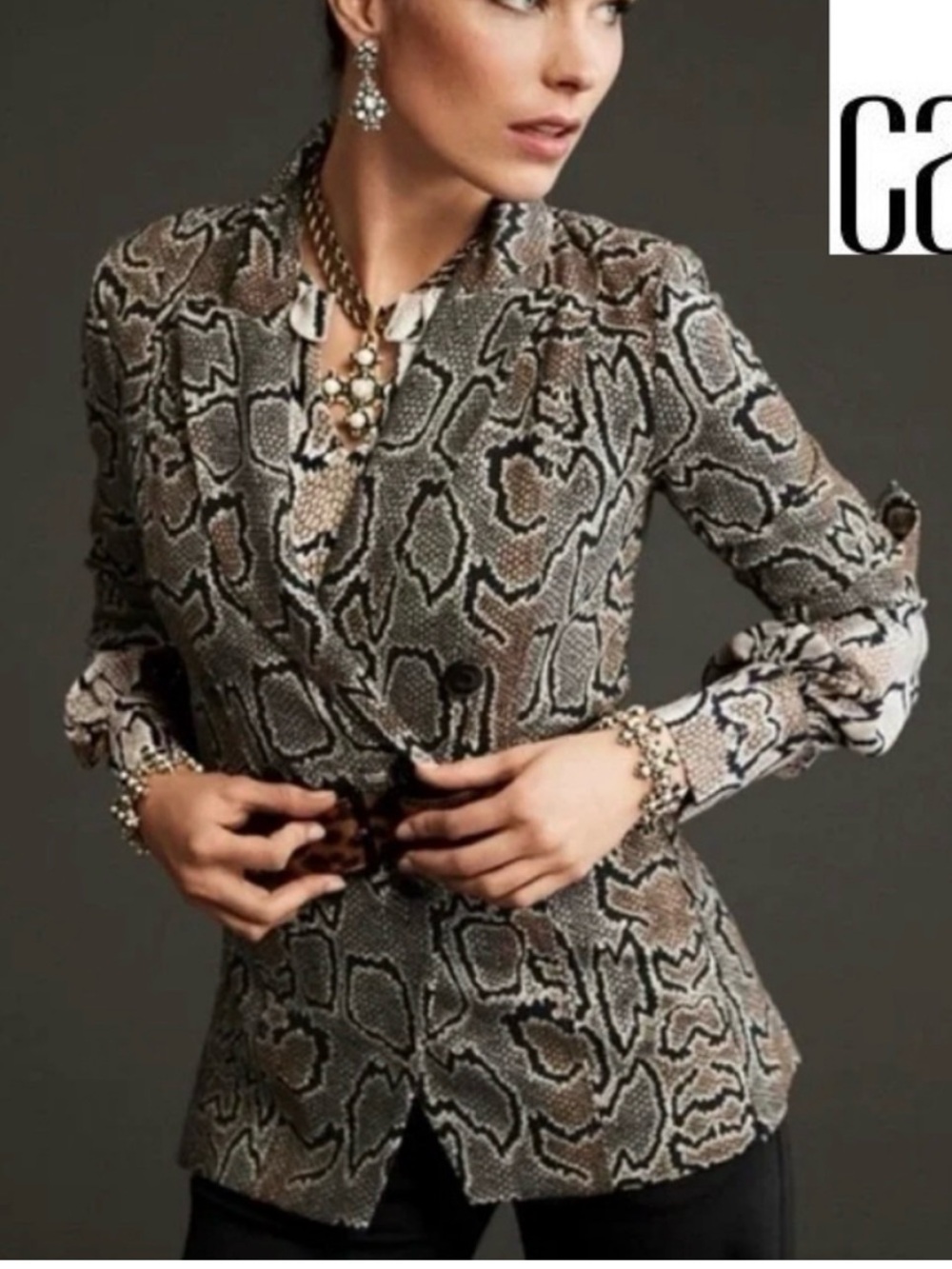 CAbi Snake-Print Blazer in Black & Brown